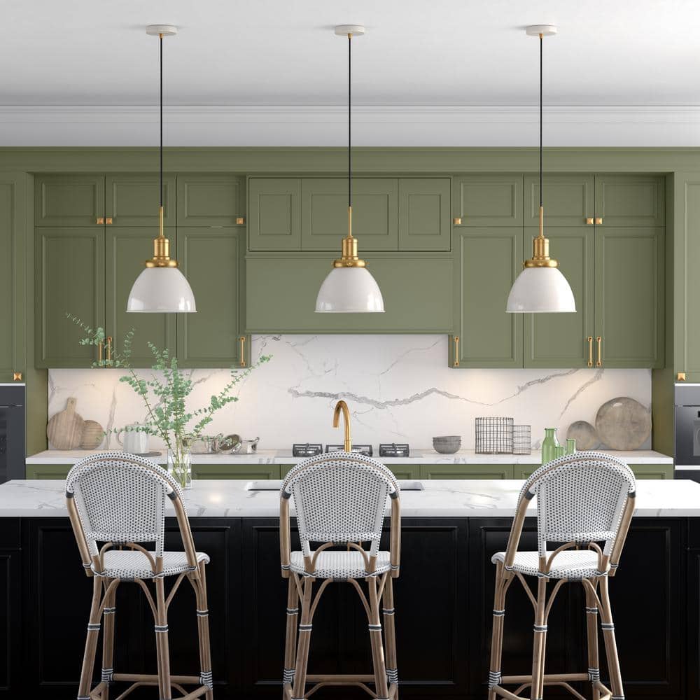 Madison 1-Light Pearled White and Brass Pendant with Metal Shade