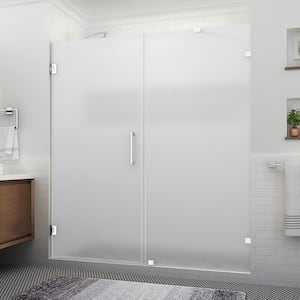 Nautis XL 69.25 to 70.25 in. W x 80 in. H Hinged Frameless Shower Door in Stainless Steel w/Ultra-Bright Frosted Glass