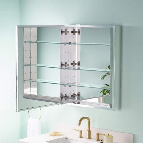 24 in. W x 30 in. H Medium Rectangular Aluminum Recessed/Surface Mount Medicine Cabinet with Mirror