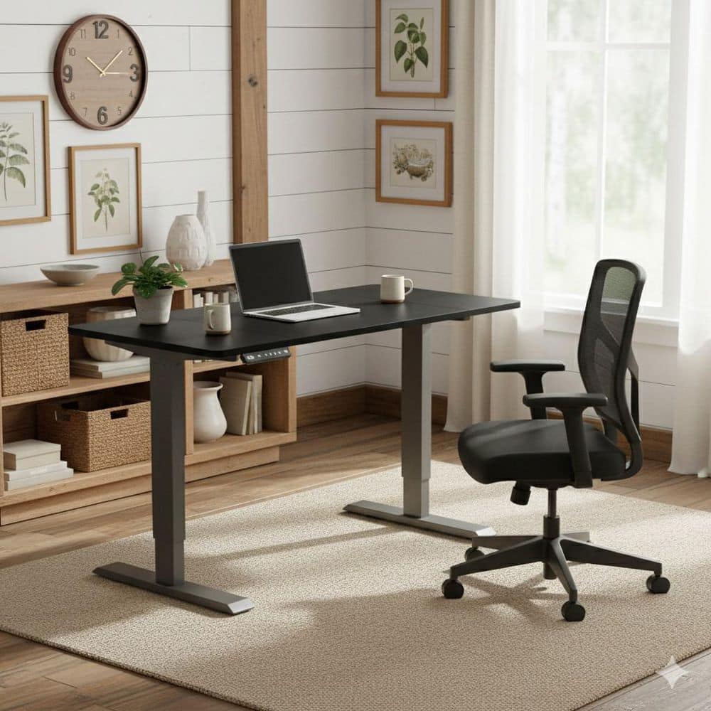 YDK 55 in. Matte Black Rectangular Wood Adjustable Height Electric Standing Desk with LED Memory Controller and Charging