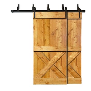 84 in. x 84 in. Mini X Bar Bypass Colonial Maple Stained Solid Wood Interior Double Sliding Barn Door with Hardware Kit