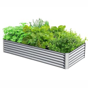 71 in. W x 36 in. D x 18 in. H Silver Steel Galvanized Garden Bed, Outdoor Planter Box for Vegetables, Fruits, Flowers