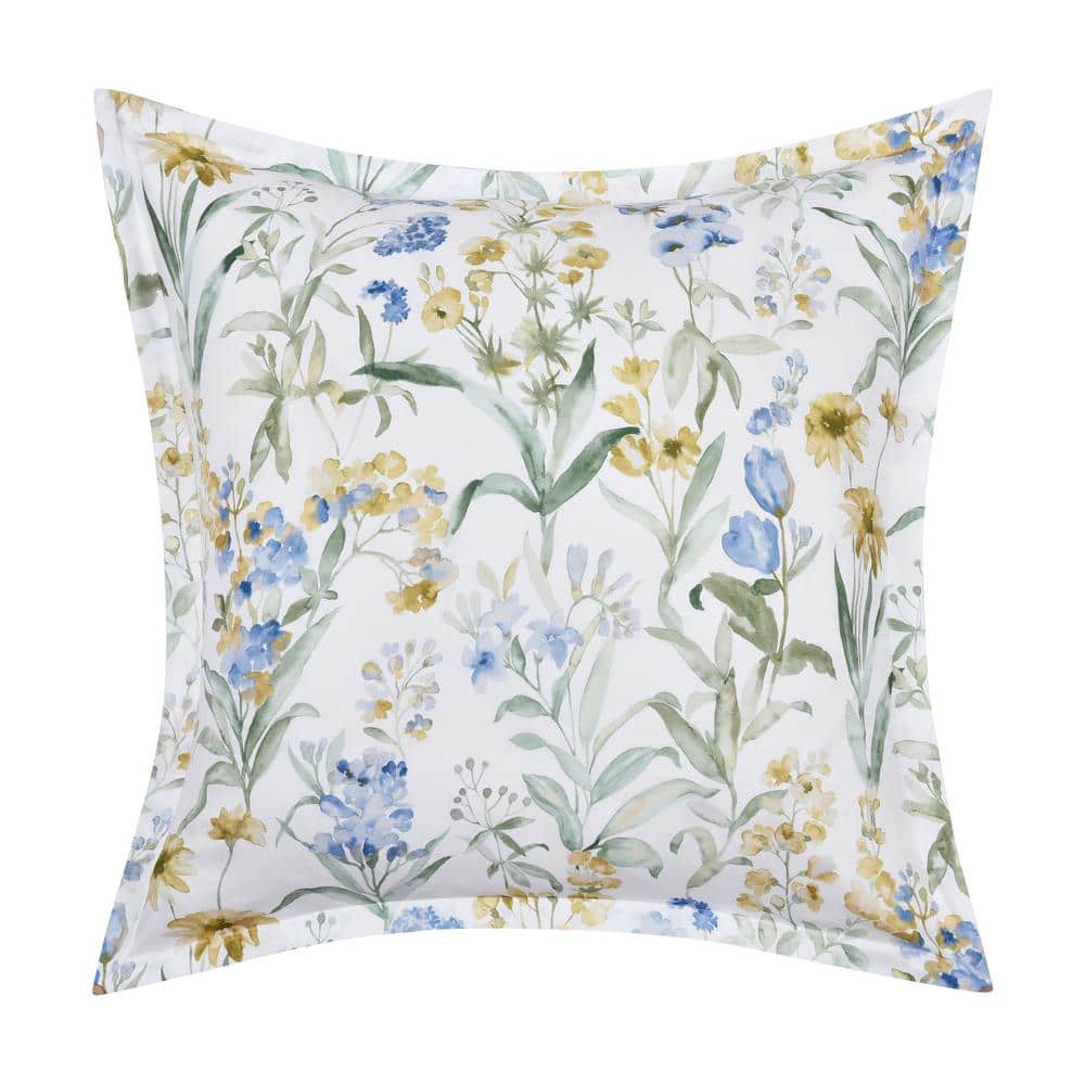 Tahlia Blue Floral Polyester Euro Sham 26 in. L x 26 in. W