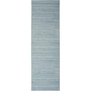 Washable Essentials Aqua 2 ft. x 10 ft. All-over design Contemporary Runner Area Rug