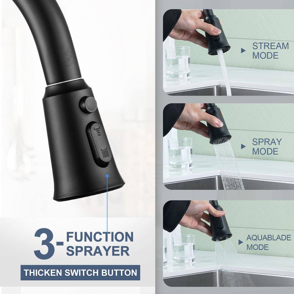 Matte Black Stainless Steel High-Arc Kitchen Faucet with Pull-out Spray