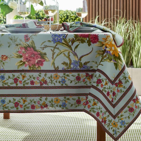 The Company Store Floral Vine 70 in. x 90 in. Aqua Multi Cotton Tablecloth  80044A-70X90-AQUA-MULTI - The Home Depot | Tischdecken