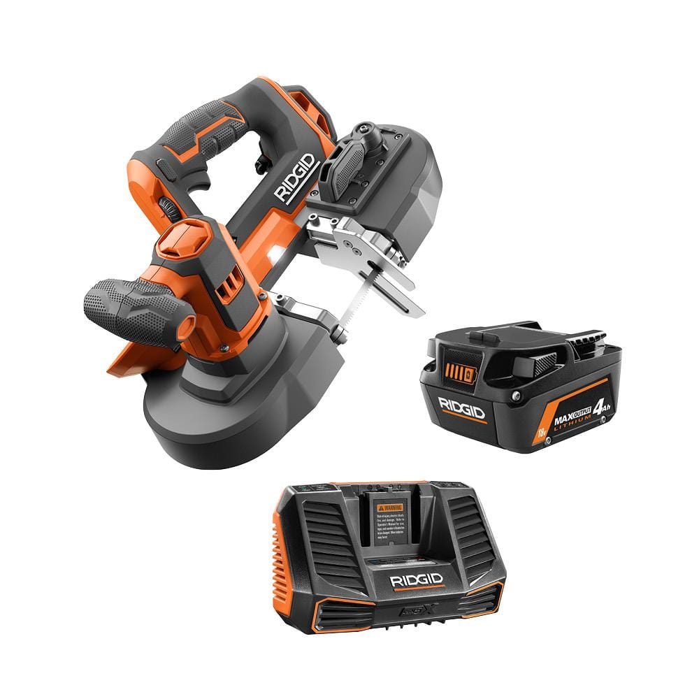 RIDGID 18V Cordless Compact Band Saw Kit with 18V Lithium-Ion Max Output 4.0 Ah Battery and Charger -  R8604B-AC9540