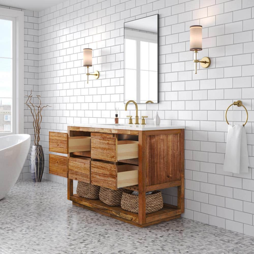 Oakman 48" Mango Wood Single Sink Vanity with Carrara Marble Top