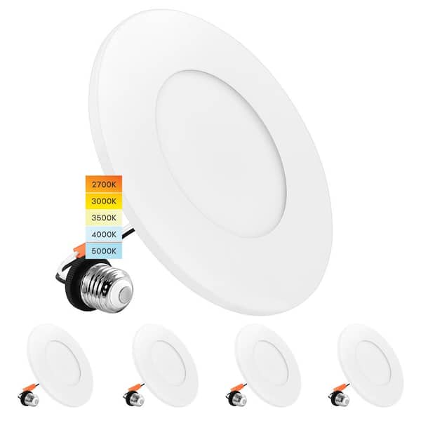 LUXRITE 3-4 in. Integrated LED Flush Mount & Recessed Light, 7.5W, 5CCT, 650LM, Dimmable, J-Box or 4 in. Housing (4-Pack)