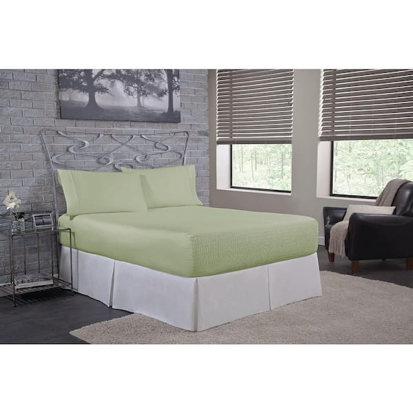 4-Piece Sage Solid 500TC Cotton Blend Queen Sheet Set