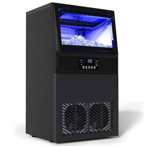 13.58 in. 100 lbs. Commercial Freestanding/Built-In Full Size Cubes Ice Maker in Black Stainless Steel w/ 2-Water Inlet