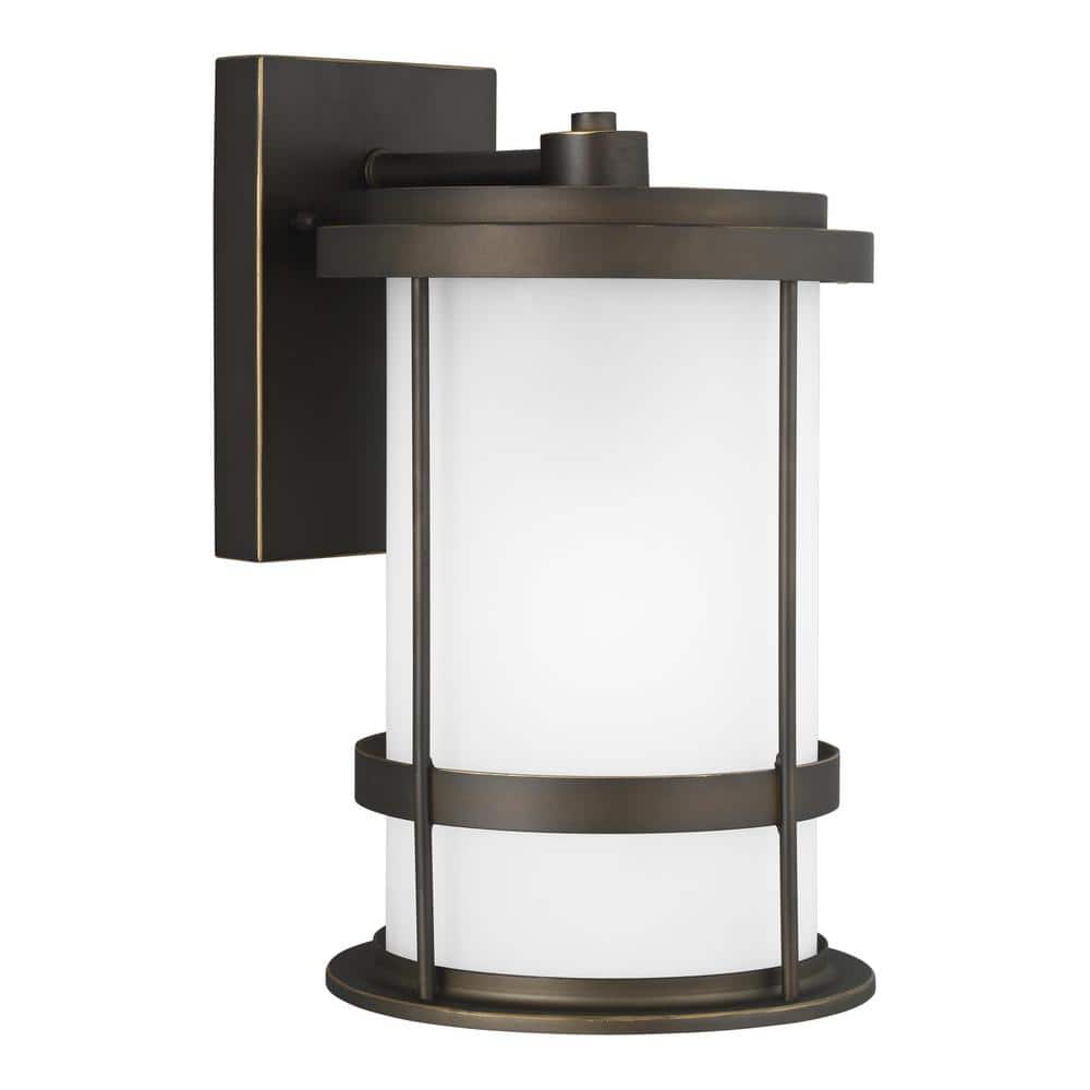 Antique Bronze Cylinder Wall Lantern with Satin Etched Glass