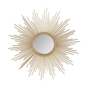 Nordic Style 29.5 in. W x 0.98 in. H Round Sun Framed Gold Decorative Mirror