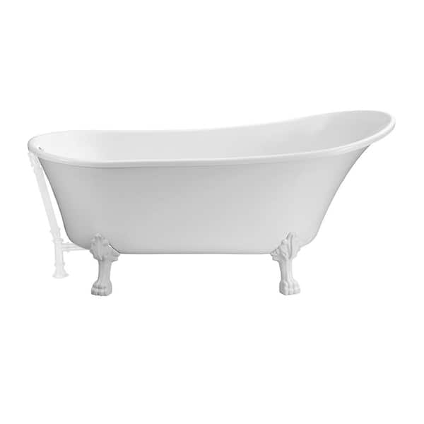 Streamline 55 in. Acrylic Clawfoot Non-Whirlpool Bathtub in Glossy White With Glossy White Clawfeet And Glossy White Drain