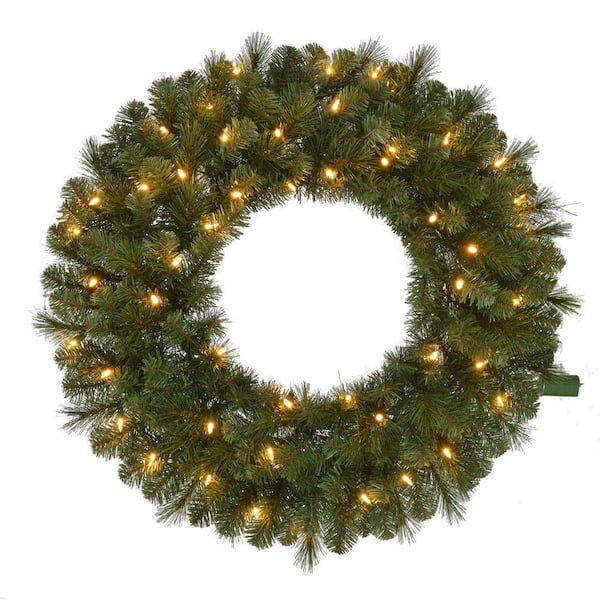 Unbranded 30 in. Pre-Lit LED Wesley Pine Artificial Christmas Wreath x 191 Tips with 50 Outdoor Plug-In Warm White Lights