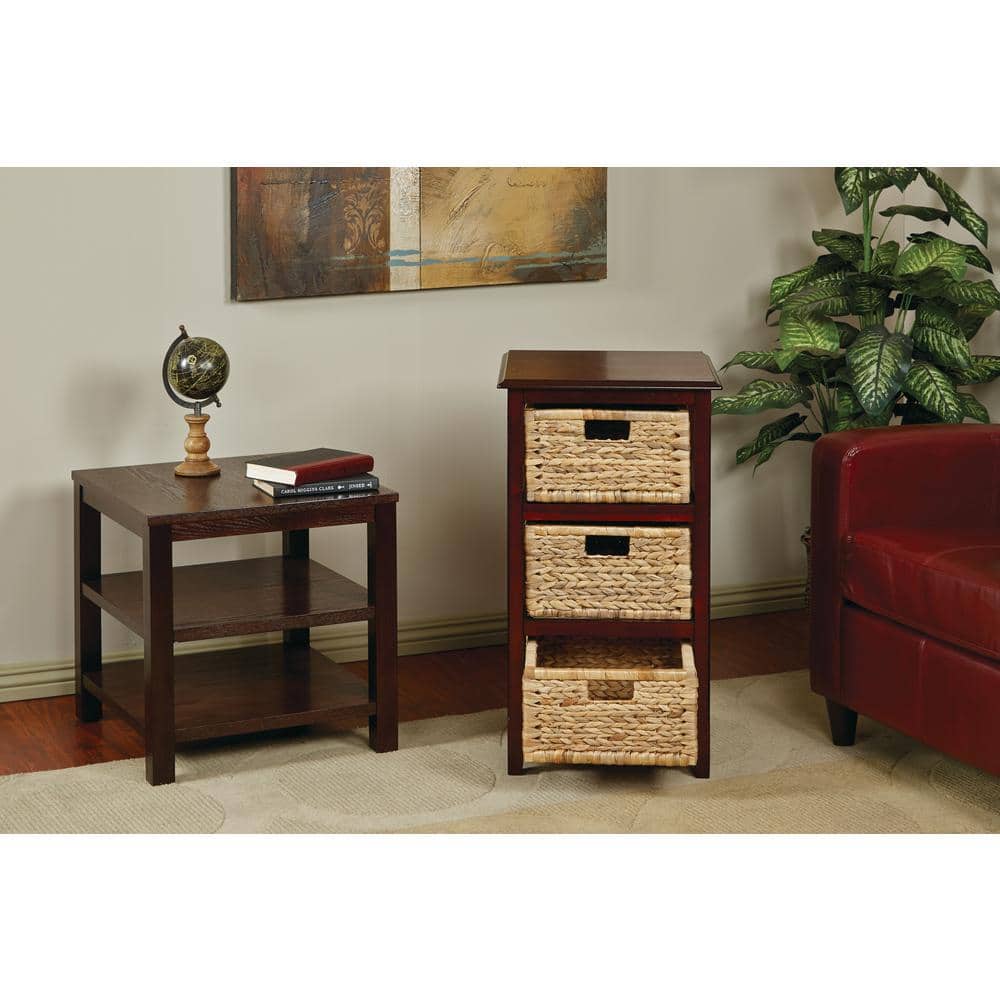 Espresso Three-Tier Storage Unit with Natural Baskets