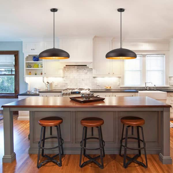 Detroit 19.69 in. 1-Light Oil Rubbed Bronze Kitchen Island Pendant Light with Large Dome Shade