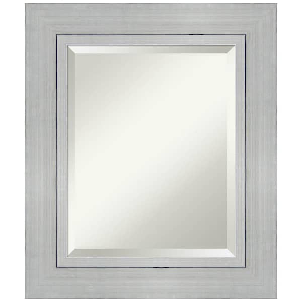 Amanti Art Romano Silver 23.25 in. x 27.25 in. Beveled Rectangle Wood Framed Bathroom Wall Mirror in Silver