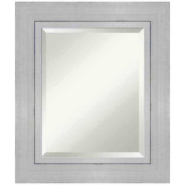 Romano Silver 23.25 in. x 27.25 in. Beveled Rectangle Wood Framed Bathroom Wall Mirror in Silver