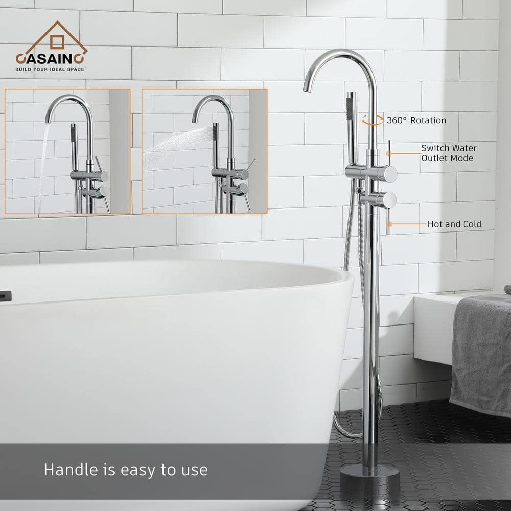 Chrome Freestanding High-Arc Tub Faucet with Hand Shower