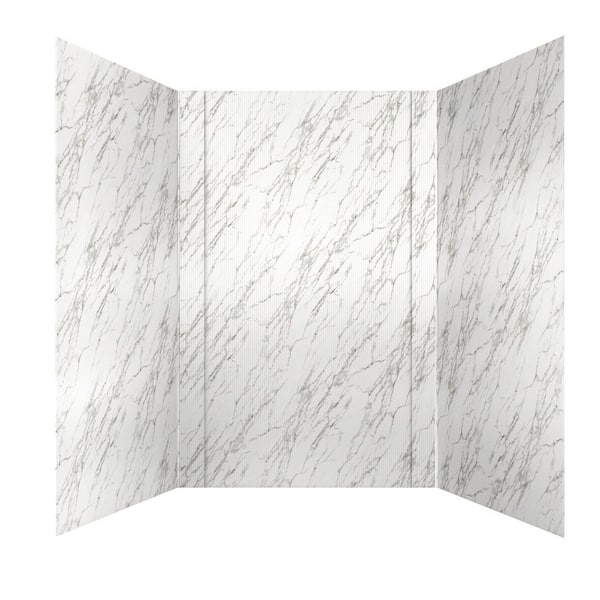 Rib 1 60 in. W x 96 in. H x 42 in. D 3-Piece Glue-Up PVC Tub Surrounds Wall Panels in Marble