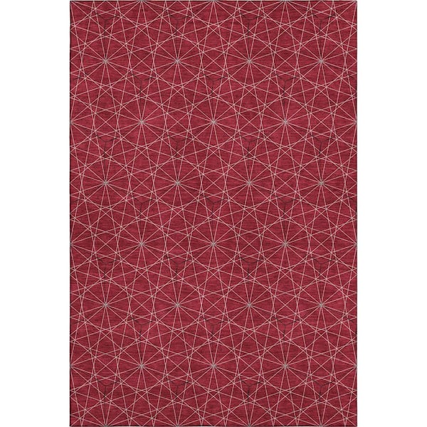 Mayfield Premium Machine Washable Abstract AMF987 Red 5 ft. x 7 ft. 6 in. Area Rug
