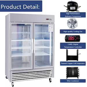 54 in. 42.2 cu. ft. Commercial Upright Merchandiser Refrigerator in Silver with 2-Tempered Glass Door