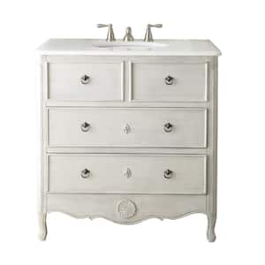 Daleville 34 in. W x 21 in. D x 35 in. H Bath Vanity in Distress Gray with White Marble Top