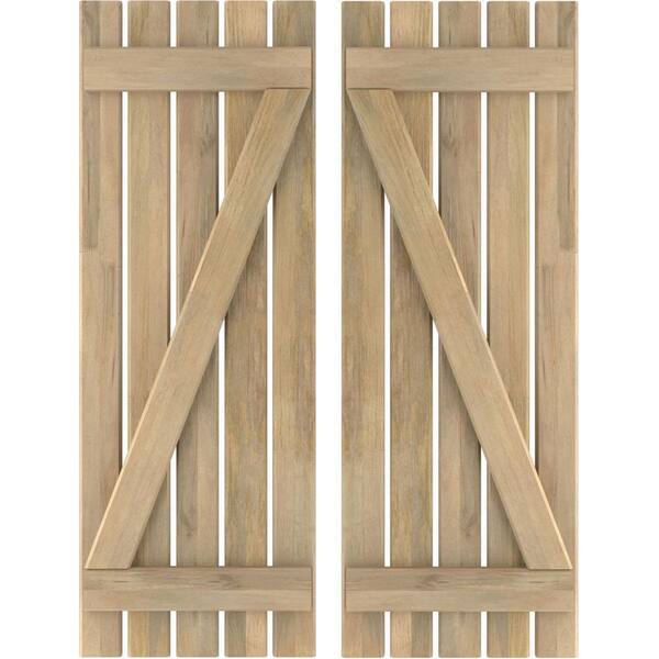Ekena Millwork 19-1/2 in. W x 44 in. H Americraft 5-Board Exterior Real Wood Spaced Board and Batten Shutters with Z-Bar in Unfinished