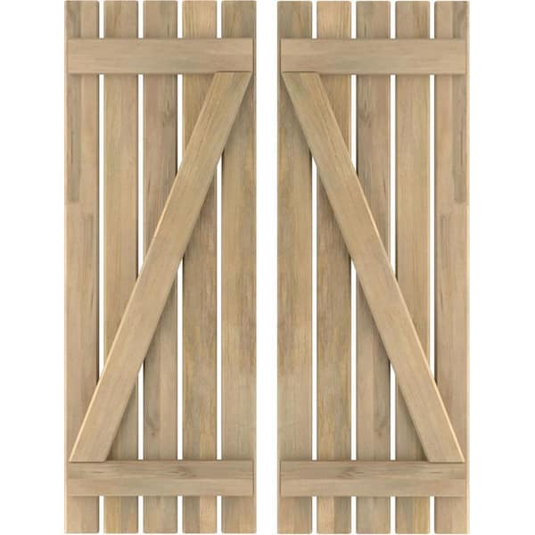 Ekena Millwork 19-1/2 in. W x 74 in. H Americraft 5-Board Exterior Real Wood Spaced Board and Batten Shutters with Z-Bar in Unfinished