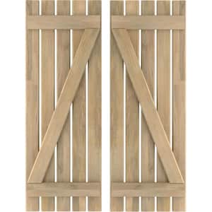 19-1/2 in. W x 84 in. H Americraft 5 Board Exterior Real Wood Spaced Board and Batten Shutters with Z-Bar Unfinished