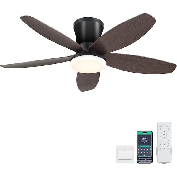 Kviflon 36 in. Indoor/Outdoor Flush Mount Black Ceiling Fan with Dimmable 3 Color LED Light and Remote/APP Control