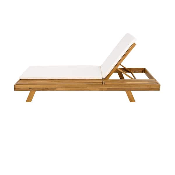 CHRISTOPHER KNIGHT HOME Allen Teak Finish Patio 2/3 Foldable Solid Wood Outdoor Chaise Lounge with Cream Cushion, Adjustable Backrest