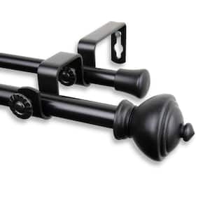 48 in. - 84 in. Telescoping 5/8 in. Double Curtain Rod Kit in Black with Savannah Finial