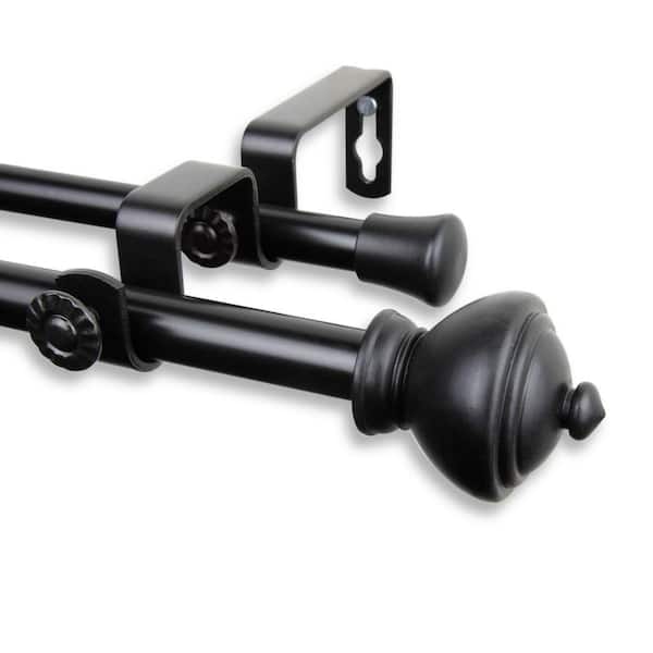 Rod Desyne 48 in. - 84 in. Telescoping 5/8 in. Double Curtain Rod Kit in Black with Savannah Finial