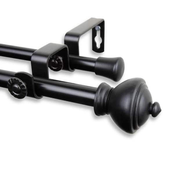 Rod Desyne 84 in. - 120 in. Telescoping 5/8 in. Double Curtain Rod Kit in Black with Savannah Finial