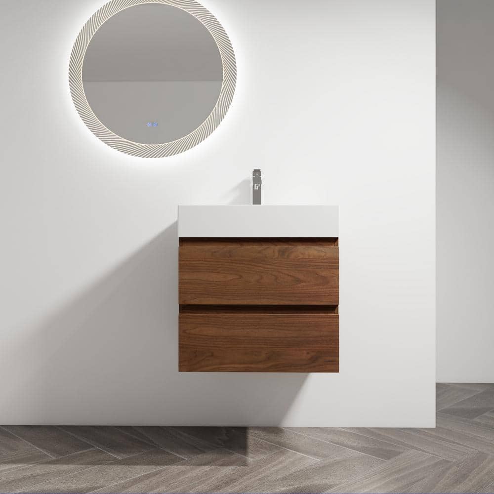 24 in. W x 18 in. D x 24 in. H Single Sink Wall-Mounted Bath Vanity in Brow