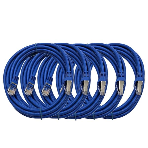 Micro Connectors, Inc 10 ft. CAT 7 SFTP 26AWG Double Shielded RJ45 Snagless Ethernet Cable, Blue 5-Pack