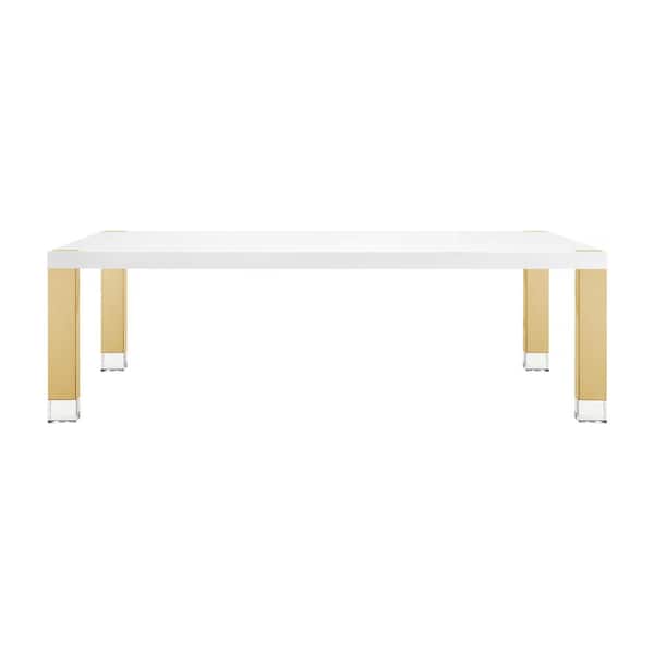 Inspired Home Mahir White/Gold Wood 38 in. Width 4-Legs Rectangle Shape Dinnig Table Seats 8-People