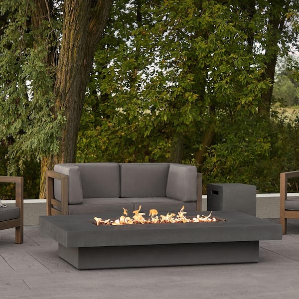 JENSEN CO Scarborough 72 in. W x 14 in. H Outdoor GFRC Liquid Propane Fire Pit in Carbon with Lava Rocks