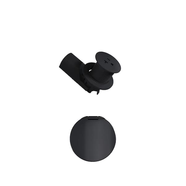 Pass Seymour Black Kitchen Countertop Outlet with 1-Gang Round Metal Wall Plate