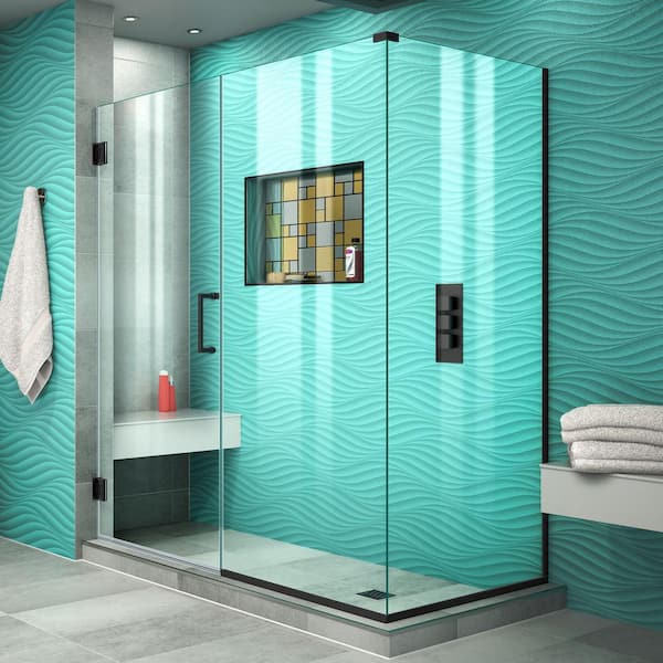 DreamLine Unidoor Plus 56 in. W x 30-3/8 in. D x 72 in. H Frameless Hinged Shower Enclosure in Matte Black