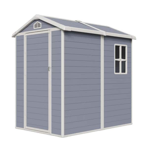 Sizzim 6.3 ft. W x 4.4 ft. D Outdoor Gray Resin Storage Plastic Shed with Lockable Door and Floor(27.72 sq. ft.)