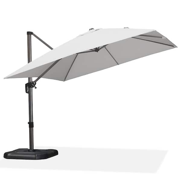 PURPLE LEAF 10 ft. Square Aluminum Outdoor Patio Cantilever Umbrella Offset 360-Degree Rotation Umbrella with Base in Ground, White