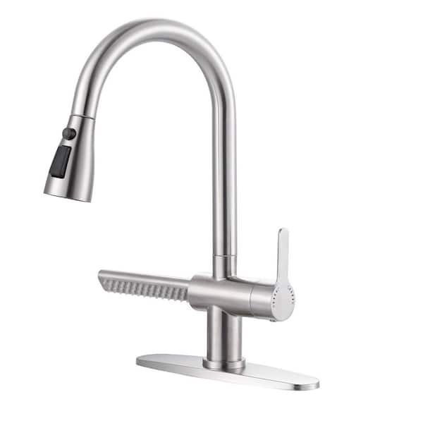 Brushed Nickel 15.7 in. Pull Down Sprayer Kitchen Faucet with 360° Swivel and Waterfall Spout
