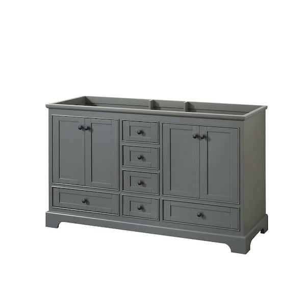 Wyndham Collection Deborah 59.25 in. W x 21.5 in. D x 34.25 in. H Double Bath Vanity Cabinet without Top in Dark Gray