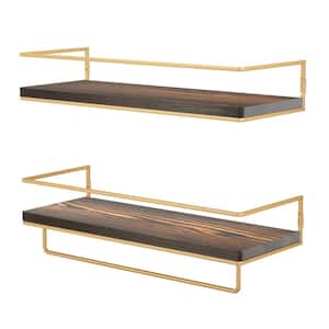 5.71 in. D x 15.7 in. W x 2.28 in. H Gold-Brown Floating Shelves with Towel Rack (Set of 2)