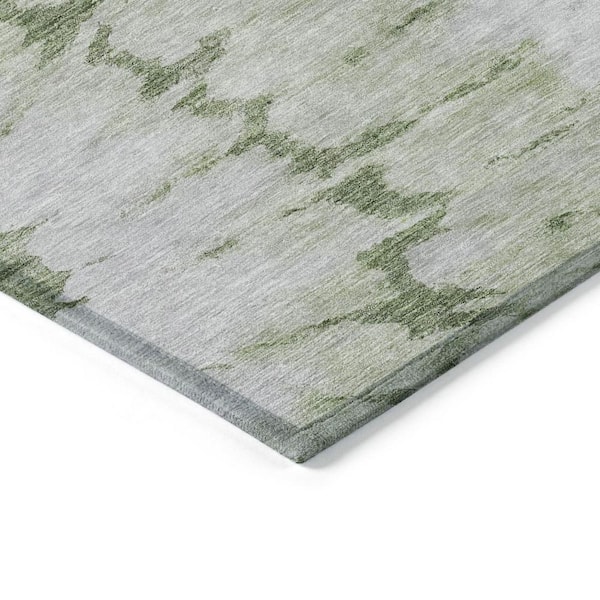 Artichoke Green, Olive Green 5 ft. x 8 ft. Woven Abstract Polyester Rectangle Indoor / Outdoor Area Rug