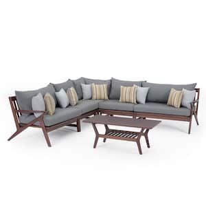 Vaughn 6-Piece Wood Outdoor Sectional with Charcoal Gray Cushions