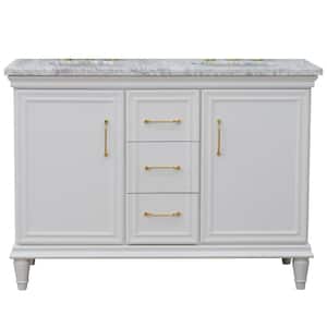 49 in. W x 22 in. D Double Bath Vanity in White with Marble Vanity Top in White Carrara with White Oval Basins